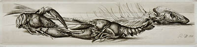 Richard M&uuml;ller (1874-1954),Wehrhafte Tiere im sinnlosen Kampf um eine abgenagte
Gr&auml;te, enstanden 1918 !,two well-fortified creatures in senseless fight for a fishbone (during
WW I.!)